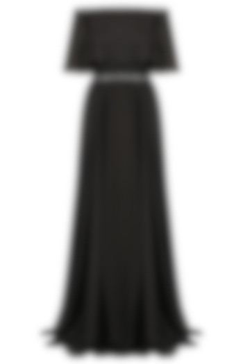 Black Off-Shoulder Cape Gown by Kanika J Singh