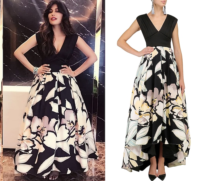 Black floral pleated gown available only at Pernia's Pop Up Shop.