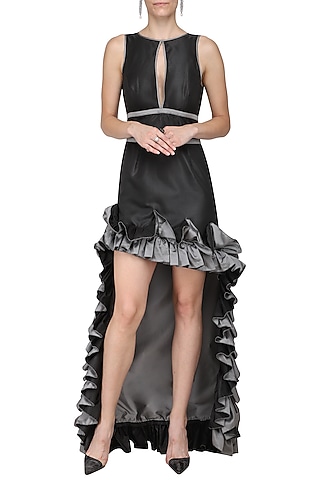 Black and Grey High Low Gown by Kanika J Singh