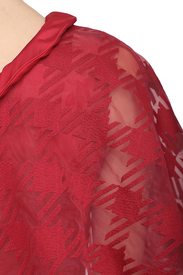 Red one shoulder cape jumpsuit available only at Pernia's Pop Up Shop.