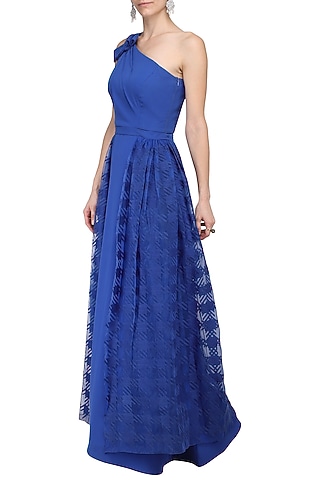 Blue One Shoulder Gown with Trial by Kanika J Singh
