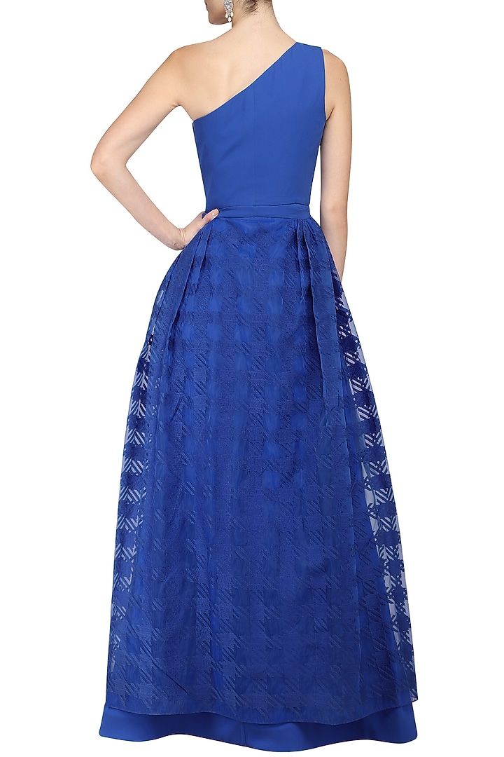 Blue one shoulder gown with trail available only at Pernia's Pop Up Shop.
