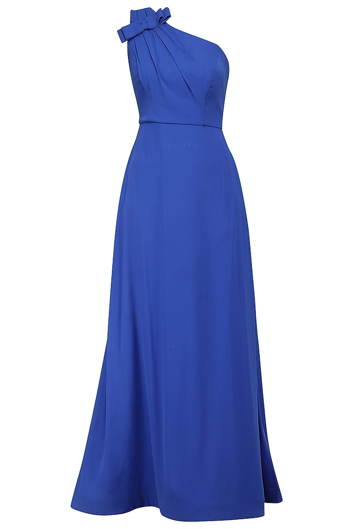 Blue one shoulder gown with trail available only at Pernia's Pop Up Shop.