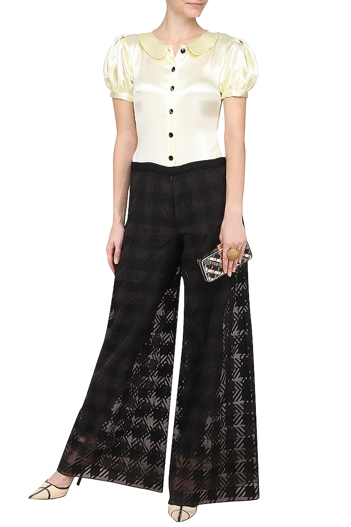 Ivory and black embroidered jumpsuit available only at Pernia's Pop Up Shop.
