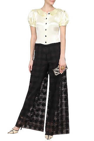 Ivory and Black Embroidered Jumpsuit by Kanika J Singh