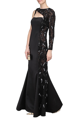 Black Embroidered Gown by Kanika J Singh