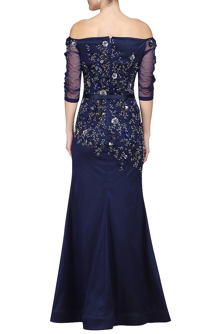 Navy blue off shoulder a line gown available only at Pernia's Pop Up Shop.