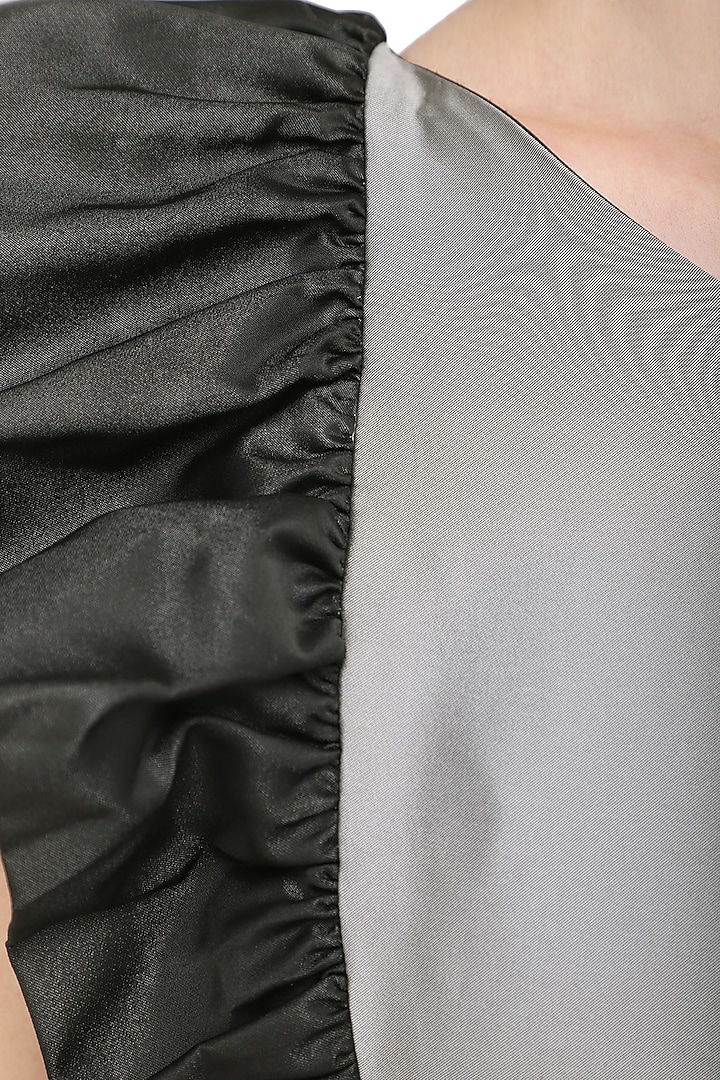 Grey high low one shoulder gown available only at Pernia's Pop Up Shop.