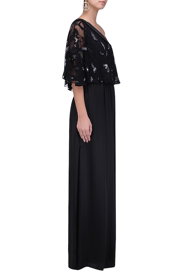 Black One Shoulder Cape style Jumpsuit available only at Pernia's Pop Up Shop.