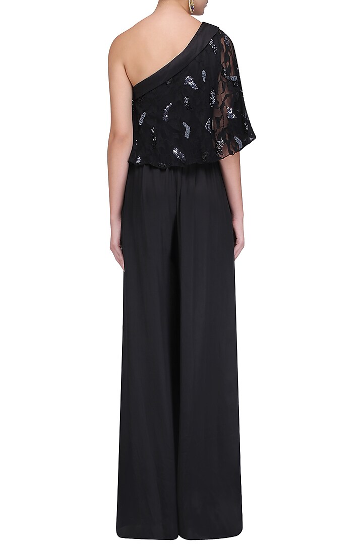 Black One Shoulder Cape style Jumpsuit available only at Pernia's Pop Up Shop.