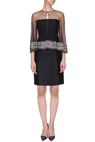Black and Tribal Embroidered cape by Kanika J Singh