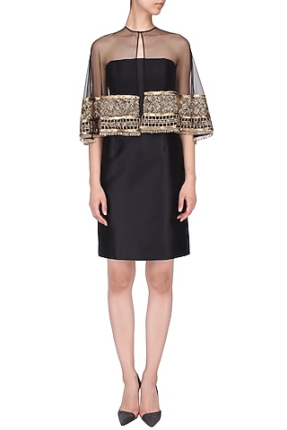 Black and gold embroidered cape by Kanika J Singh