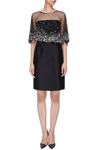 Black sprinkle Embroidered cape by Kanika J Singh