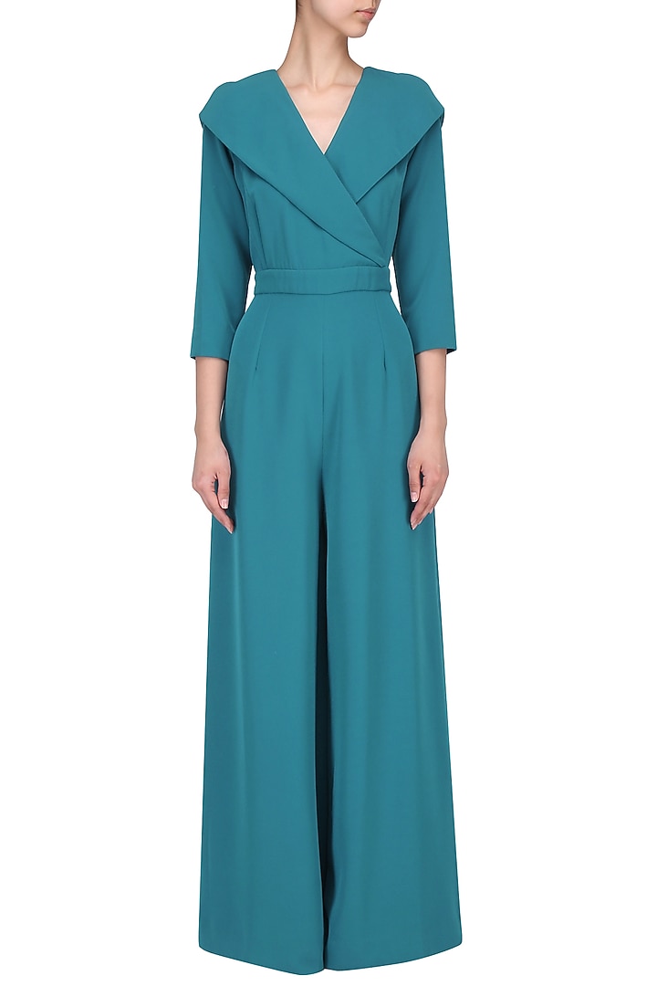 Teal wide leg Jumpsuit available only at Pernia's Pop Up Shop.