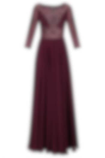 Maroon Beads and Crystal Embroidered Classic Gown by Kanika J Singh
