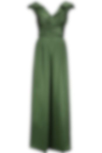 Olive Green Ruched Pleated Dramatic Jumpsuit by Kanika J Singh