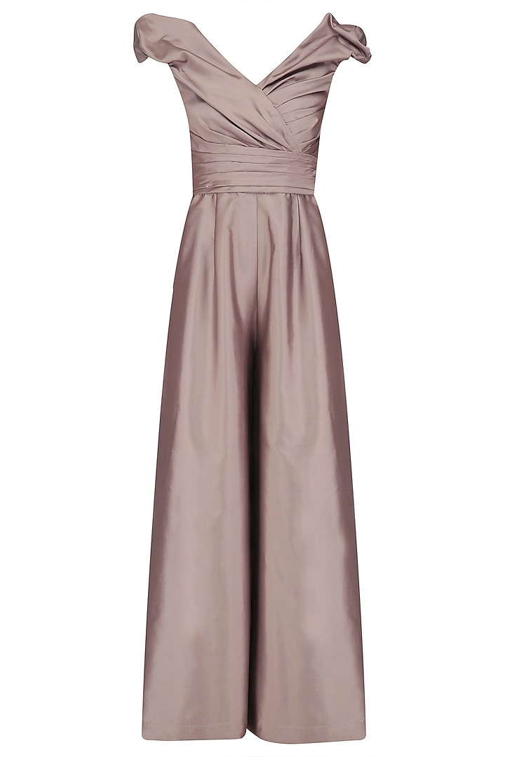 Dusty Rose Ruched Pleated Dramatic Jumpsuit by Kanika J Singh