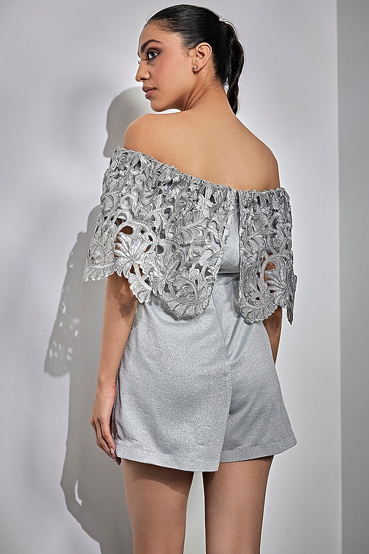Silver Lurex Mesh Romper by Kay Kay at Pernia's Pop Up Shop