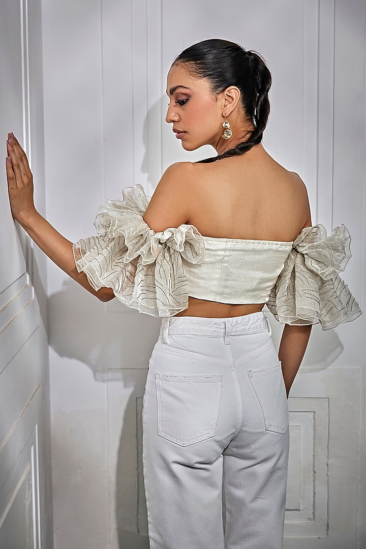 Pale Gold Organza Chain Embroidered Top by Kay Kay at Pernia's Pop Up Shop