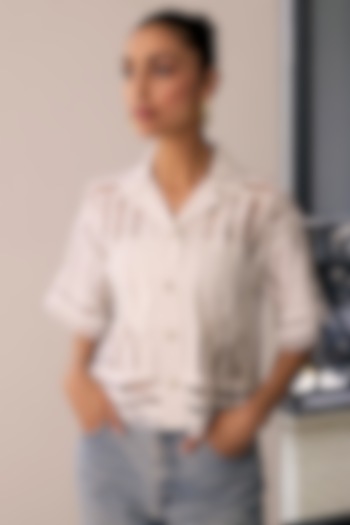 Off-White Lace & Mesh Shirt by Kay Kay at Pernia's Pop Up Shop