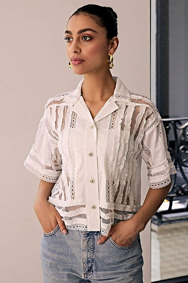Off-White Lace & Mesh Shirt by Kay Kay at Pernia's Pop Up Shop
