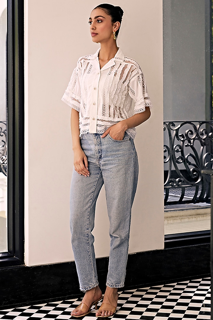 Off-White Lace & Mesh Shirt by Kay Kay at Pernia's Pop Up Shop