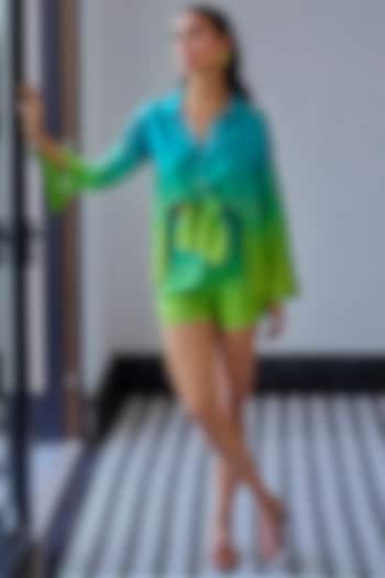 Blue & Green Ombre Satin Co-Ord Set by Kay Kay at Pernia's Pop Up Shop