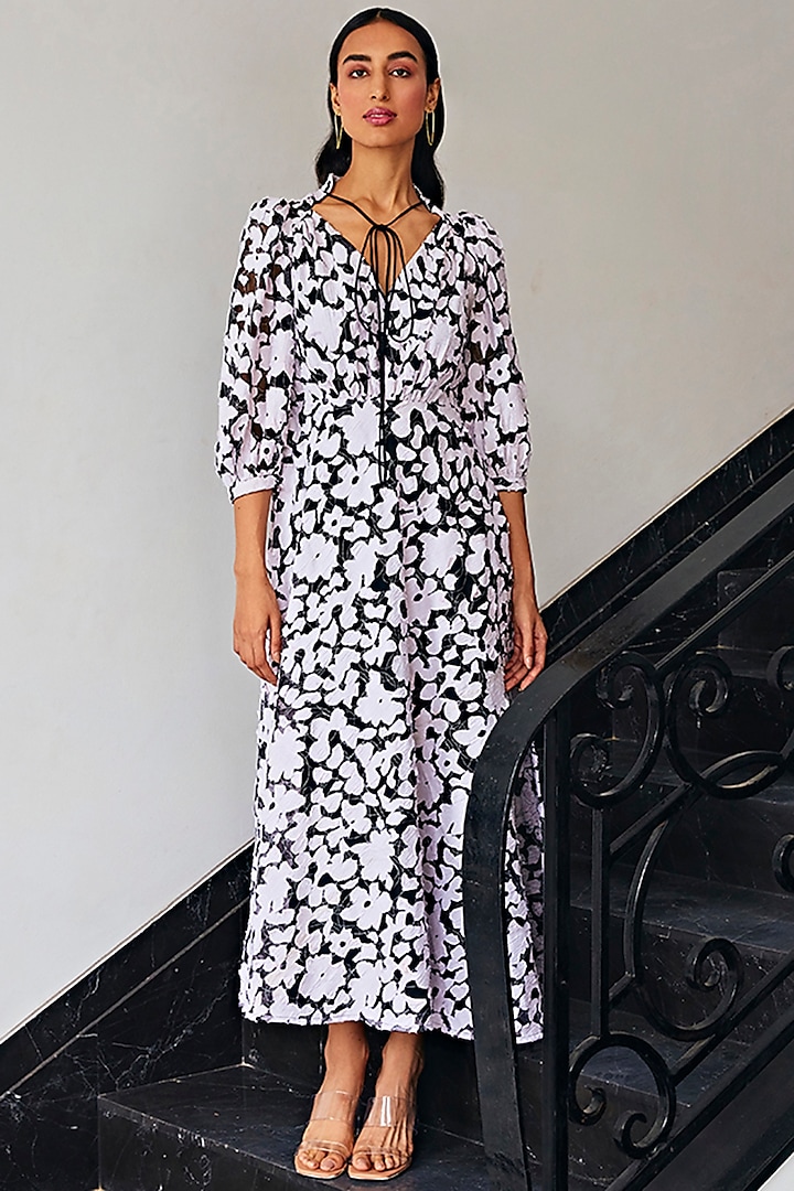 Black & White Mesh 3D Floral Embellished Maxi Dress by Kay Kay at Pernia's Pop Up Shop