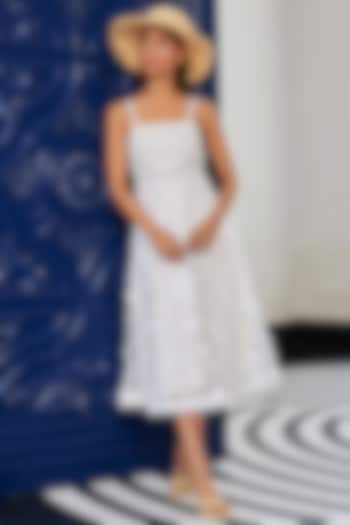 Off-White Mesh 3D Floral Embellished Midi Vacation Dress by Kay Kay at Pernia's Pop Up Shop