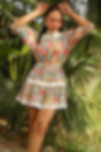 Multi-Colored Cotton Floral Printed Mini Dress by Kay Kay at Pernia's Pop Up Shop