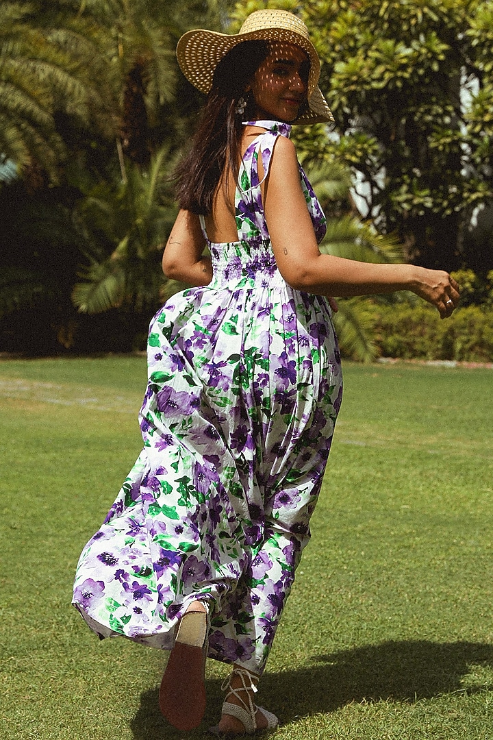 White Poplin Floral Printed Maxi Summer Dress by Kay Kay at Pernia's Pop Up Shop