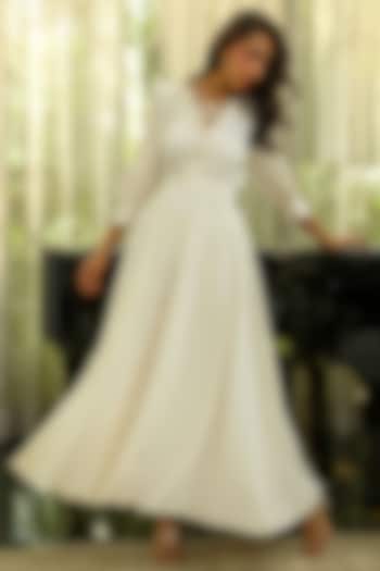 White Satin Maxi Summer Dress by Kay Kay at Pernia's Pop Up Shop