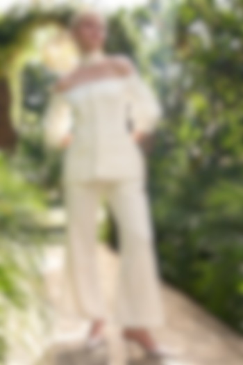 Off-White Banana Crepe Co-Ord Set by Kay Kay at Pernia's Pop Up Shop