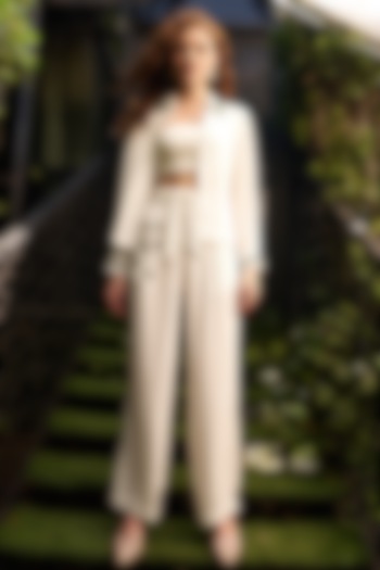 White Chiffon Crepe Stone Embellished Co-Ord Set by Kay Kay at Pernia's Pop Up Shop