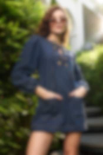Indigo Blue Denim Mini Summer Dress by Kay Kay at Pernia's Pop Up Shop