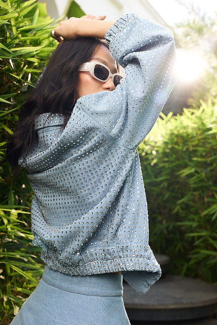 Blue Denim Swarovski Jacket by Kay Kay at Pernia's Pop Up Shop