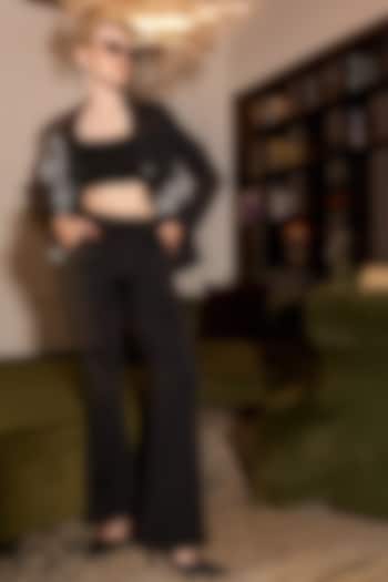 Black Scuba Knit 3D Floral Blazer Set by Kay Kay at Pernia's Pop Up Shop