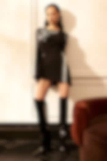 Black Bonded Fabric Mini Dress by Kay Kay at Pernia's Pop Up Shop