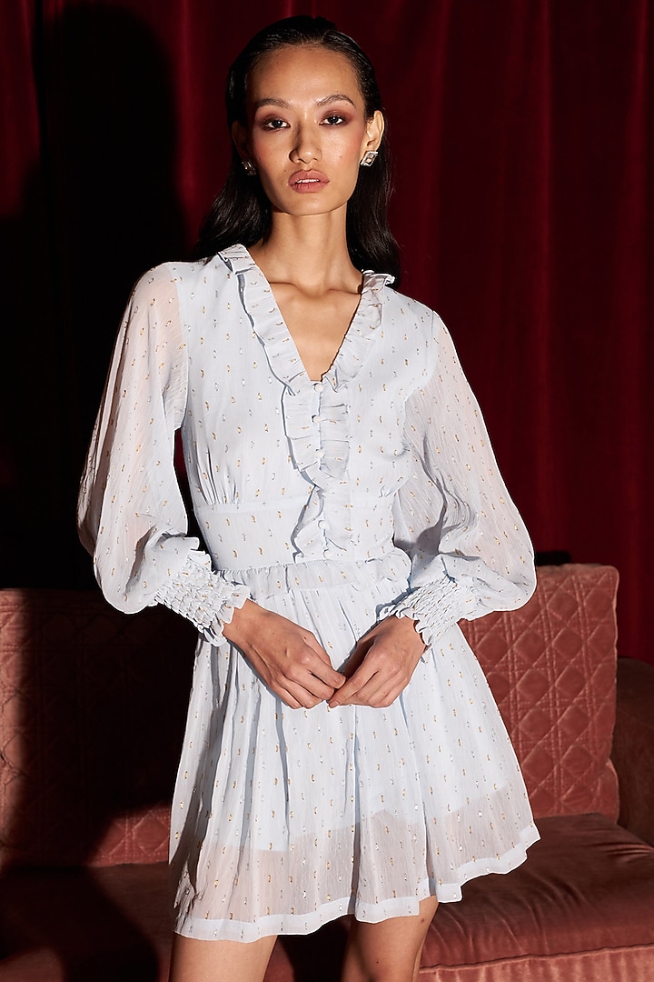 Blue Lurex Chiffon Mini Summer Dress by Kay Kay at Pernia's Pop Up Shop