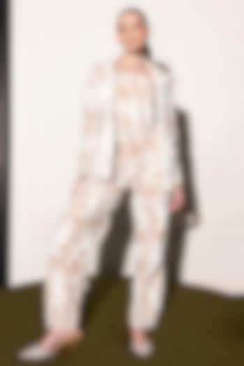 White Mesh Floral Embellished Blazer Set by Kay Kay at Pernia's Pop Up Shop