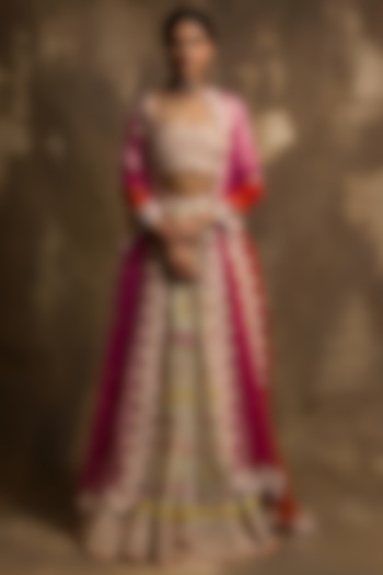 Cream Lehenga Set With Embroidered Blouse by Karishma Khanduja Bareilley