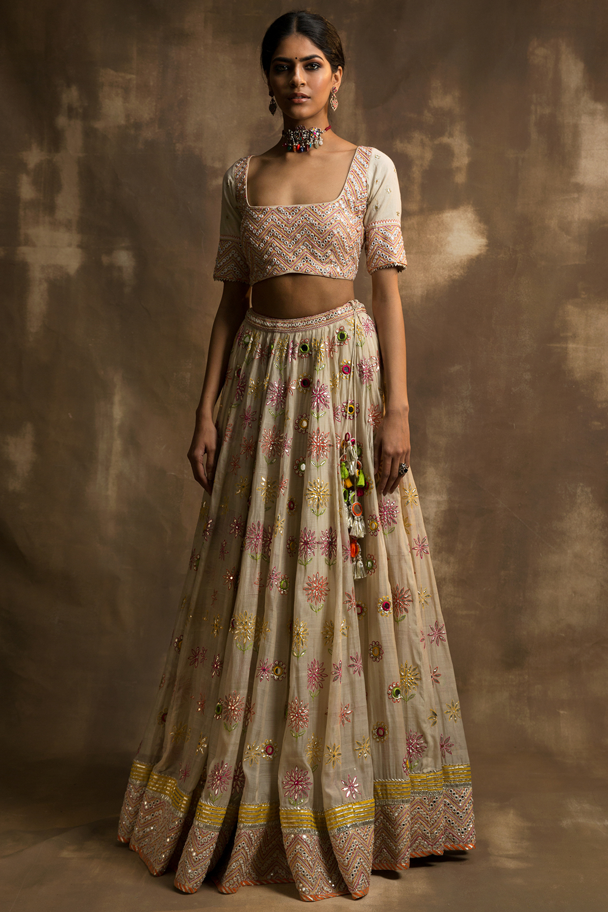 Cream lengha sale