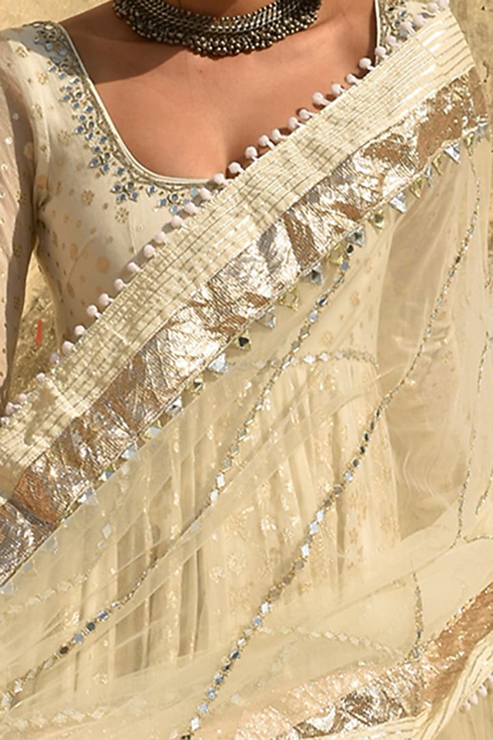 Ivory Bridal Anarkali Set With Gota Work by Karishma Khanduja Bareilley at Pernia's Pop Up Shop