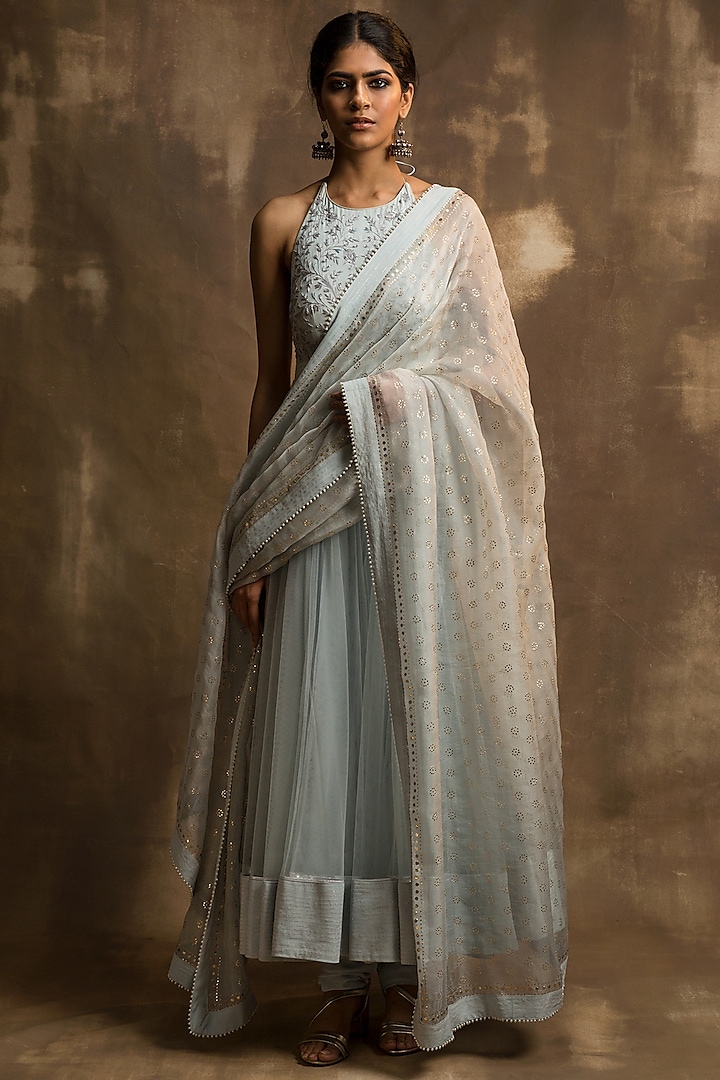Powder Blue Bridal Anarkali Set by Karishma Khanduja Bareilley at Pernia's Pop Up Shop