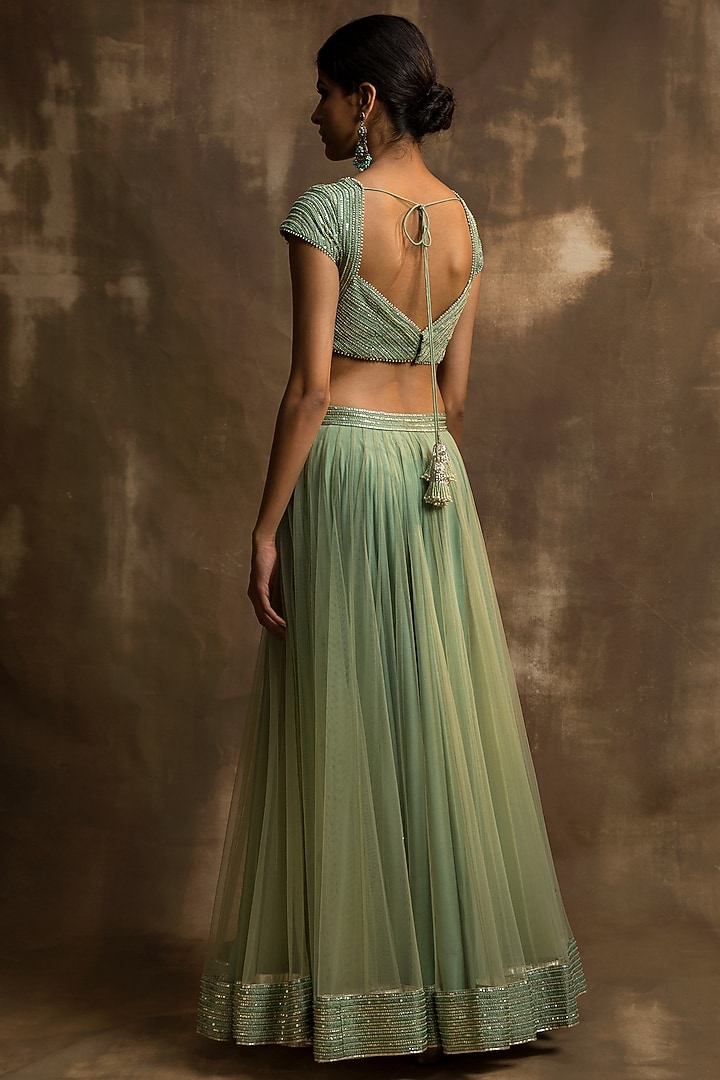Pista Green Sequins Wedding Lehenga Set by Karishma Khanduja Bareilley at Pernia's Pop Up Shop