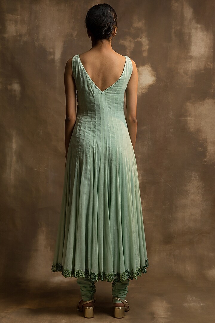 Pista Green Cotton Wedding Anarkali Set by Karishma Khanduja Bareilley at Pernia's Pop Up Shop