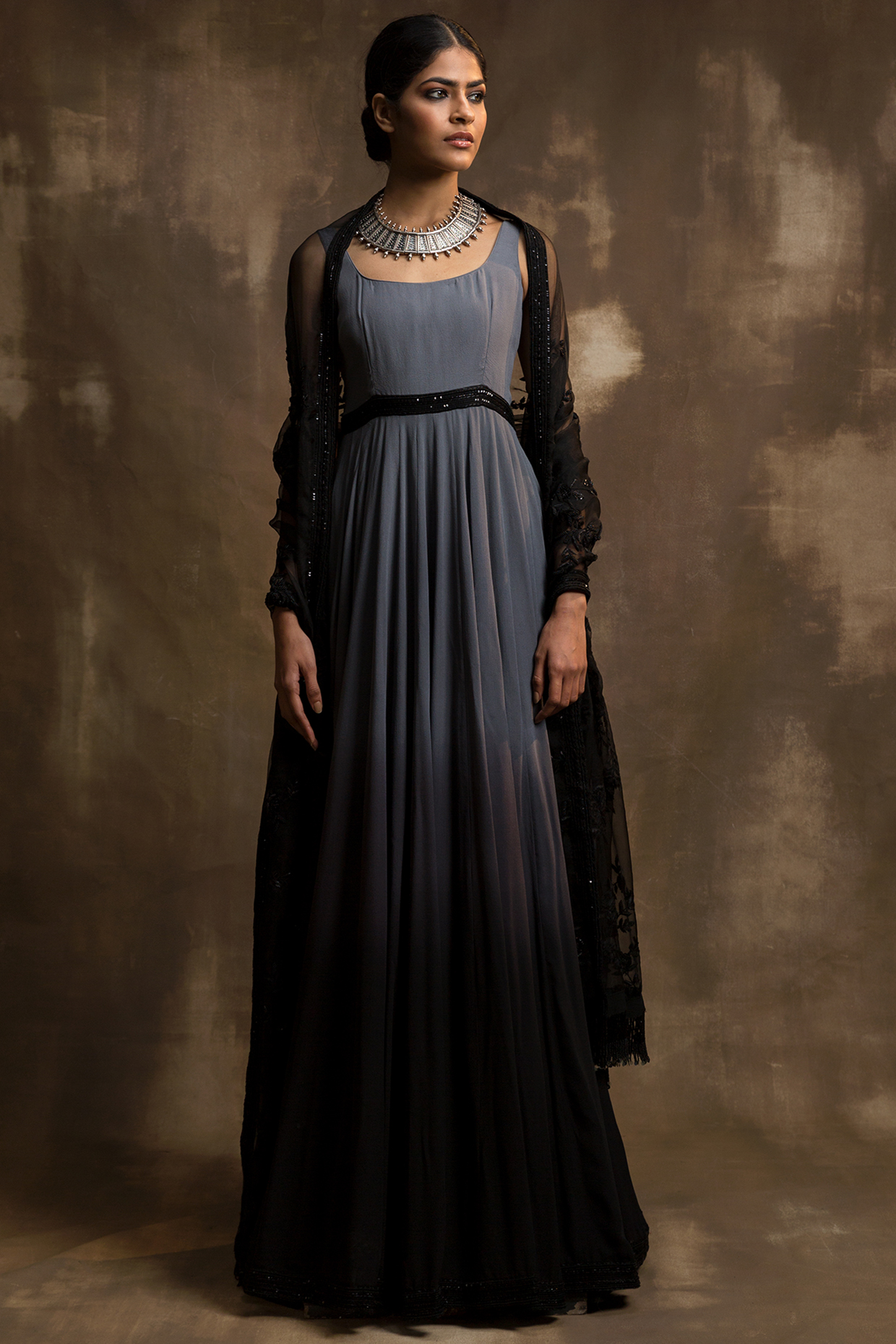 Grey Ombre Bridal Anarkali Set With Hand Work by Karishma Khanduja Bareilley at Pernia's Pop Up Shop