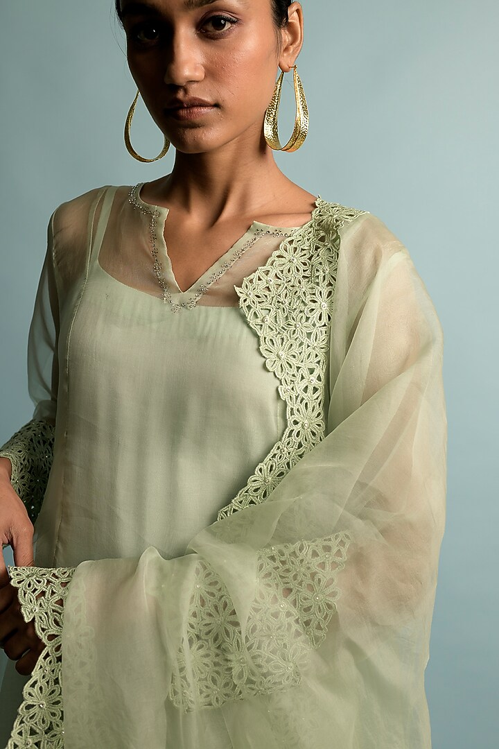 Green Organza Kurta Set by Karishma Khanduja Bareilley at Pernia's Pop Up Shop
