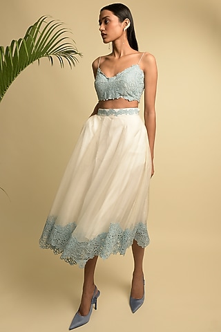 White Organza Skirt Set by Karishma Khanduja Bareilley