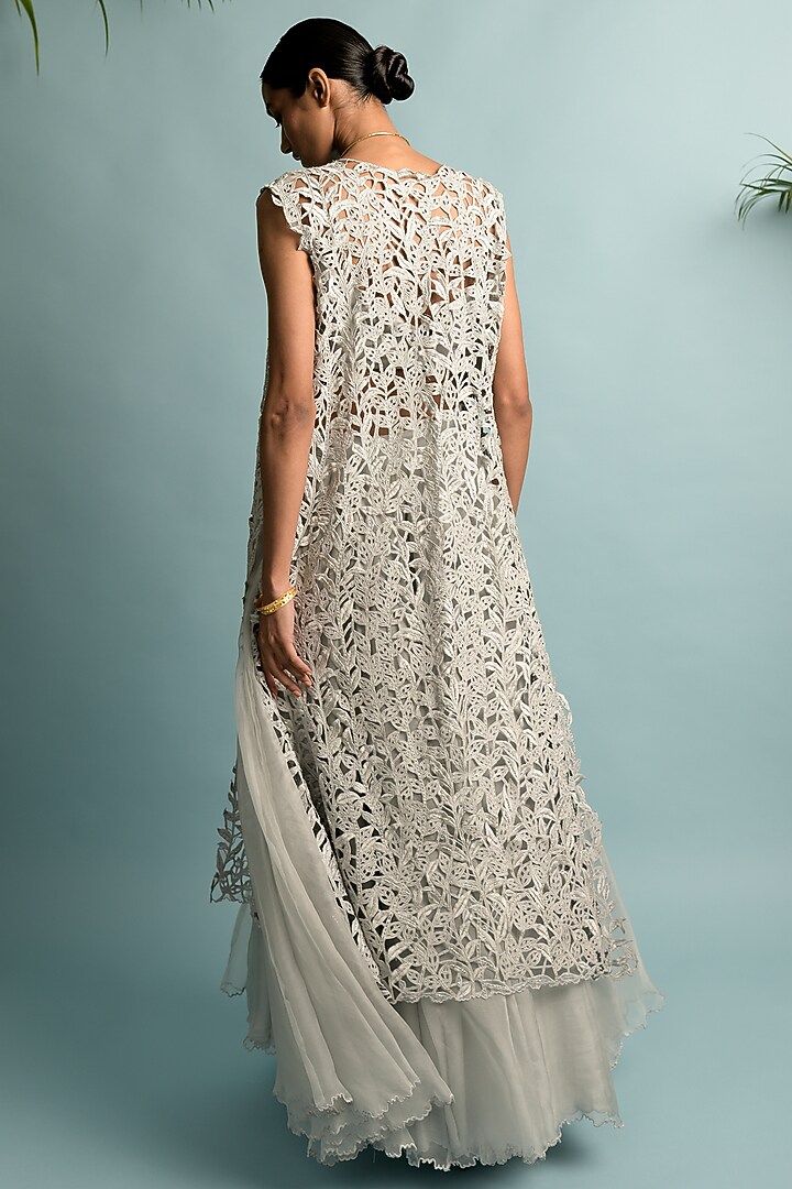 Grey Organza Jacket Wedding Lehenga Set by Karishma Khanduja Bareilley at Pernia's Pop Up Shop